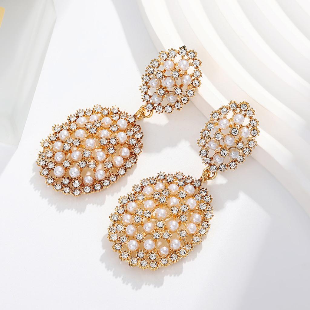 Exaggerated Flower Pearl Drop Earrings For Women Geometric Alloy Spring Accessories