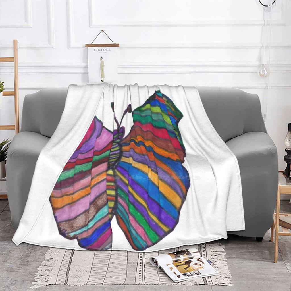 Rainbow Butterfly Fashion Soft Warm Flannel Blanket Rainbow Butterfly Animal Down Syndrome