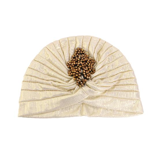 Женская шляпа-цилиндр с ромбовидным декором из стразов, плиссированный тюрбан, шляпа, украшенная золотым покрытием, головной убор с эластичной конструкцией