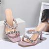 Liyke Summer Party Women Thin High Heels Crystal Rhinestone Slippers Fashion Open Toe Slides Sandals Ladies Wedding Shoes Size42