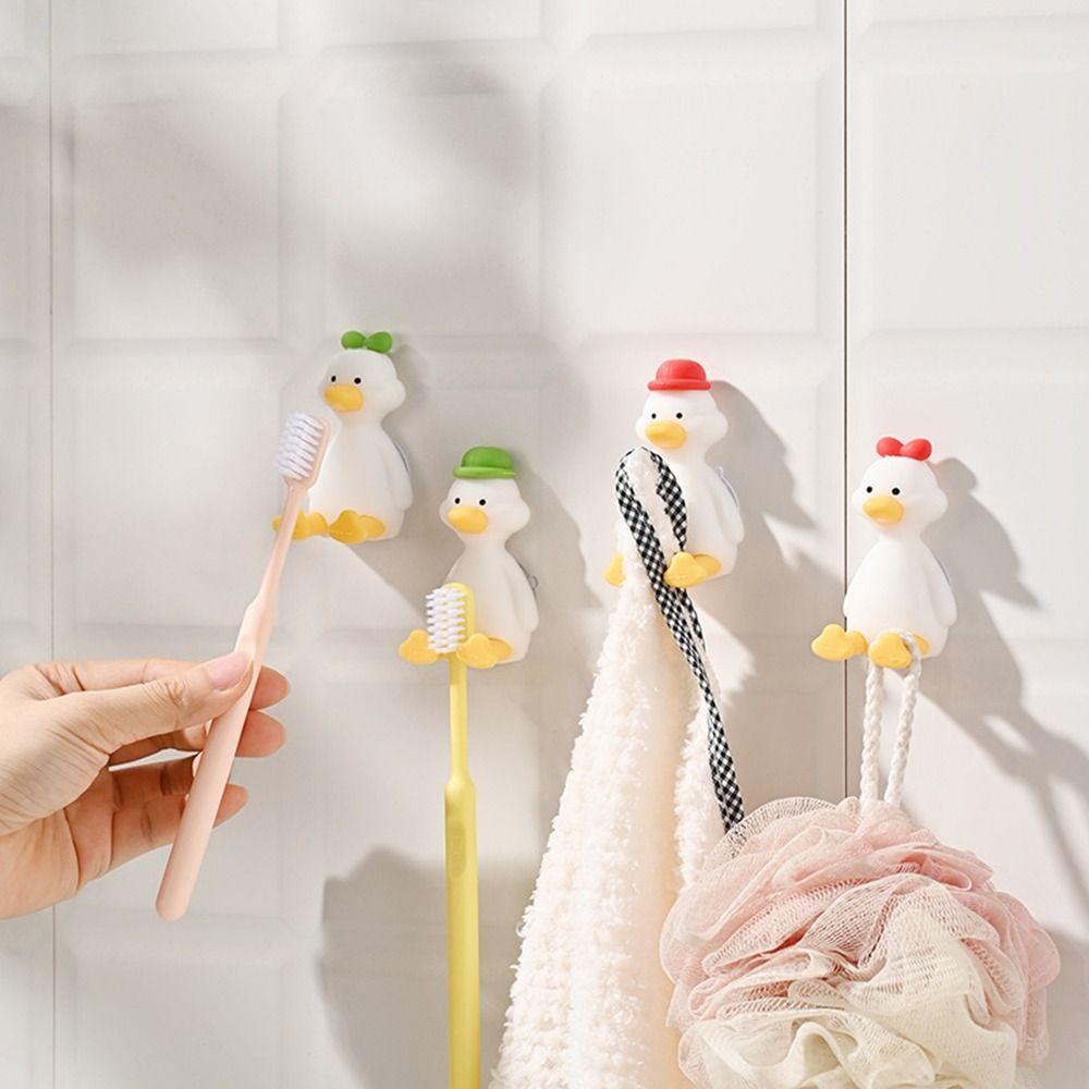 Three Dimensional Duck Toothbrush Holder Perforation Free Suction Cup Storage Hook Children
