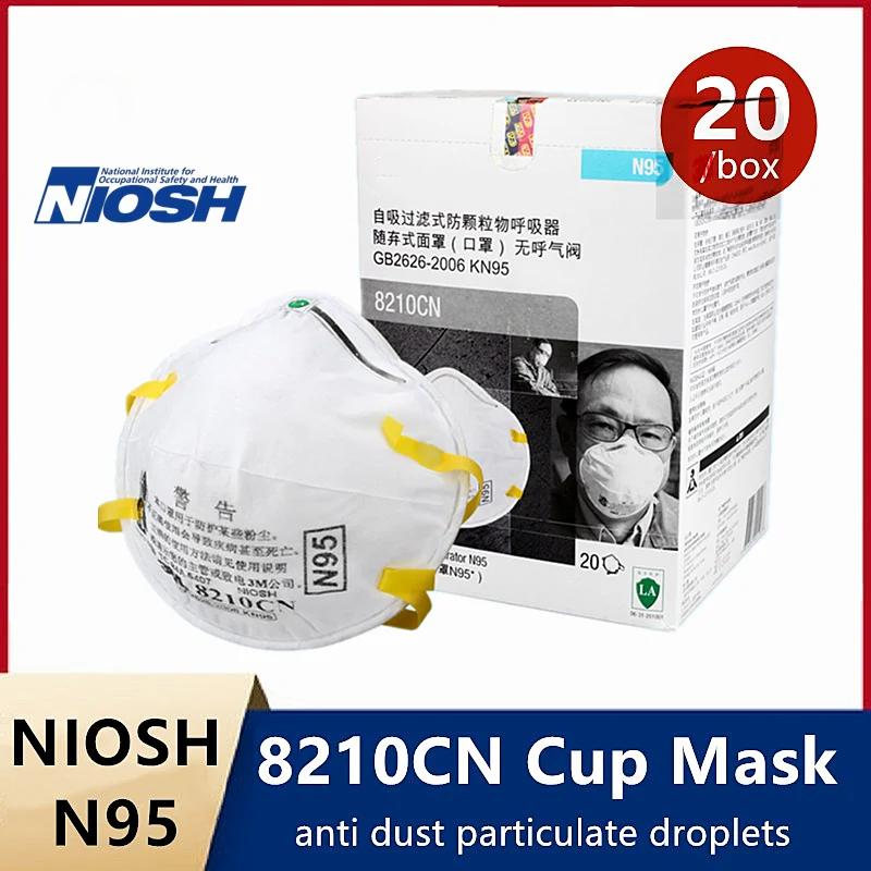3M 8210CN N95 Защитные маски KN95 8210 Сертификат NIOSH против PM2.5 Чашка Промышленное здравоохранение Противотуманная маска 8210CN Оголовье
