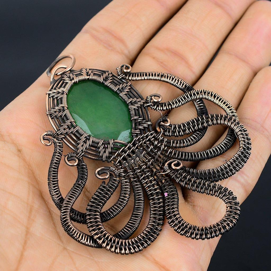 Изумрудная подвеска, Подвеска из медной проволоки 999 пробы, Ювелирные изделия с драгоценными камнями, Подвеска ручной работы, Потрясающие украшения, Подарок для нее