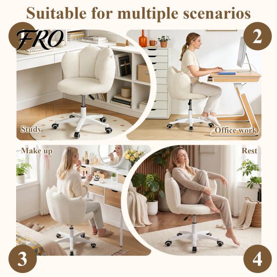 Soft Vanity Chair Swivel Stool with Cat Paw Backrest, Height Adjustable & 360 Degrees Manicure Rotation, Armless Dressing Stool, Plush Support