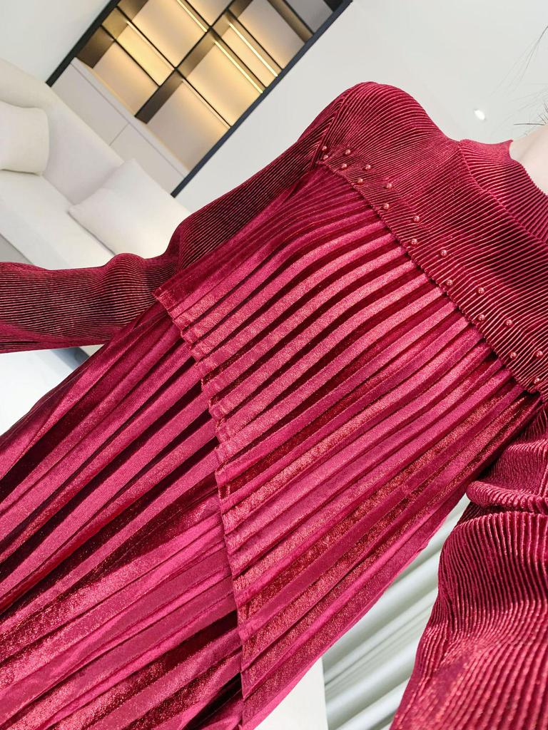 Элегантное вечернее платье из красного бархата с бисером для праздничных свадеб осенью-зимой