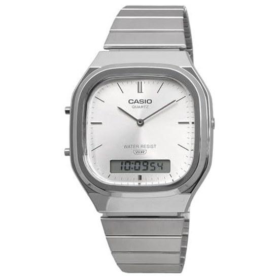 CASIO Аналого-цифровые кварцевые наручные часы Edgy Collection AQ-240E-7A Унисекс Двойное время Серебристый Зарубежная модель