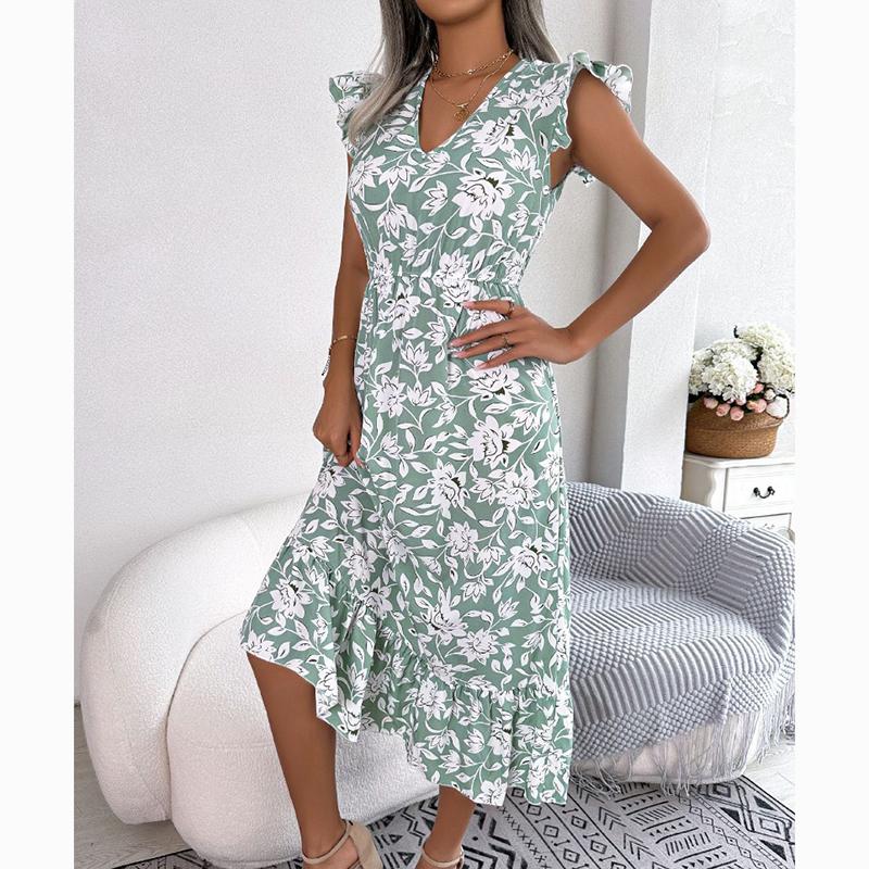 Весенне-летнее длинное платье с цветочным принтом, женское праздничное элегантное платье с высокой талией, женское элегантное платье с v-образным вырезом, тонкие винтажные платья, женская одежда 24329