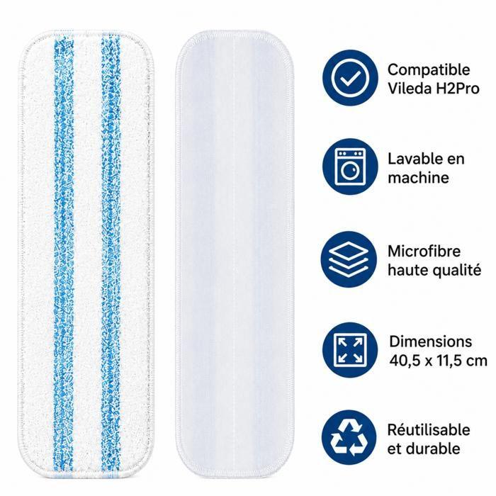 Lingette pour Balai Vileda H2Pro/O-Cedar H2prO [Lot 6] Serpillère lavable réutilisable Phonillico®