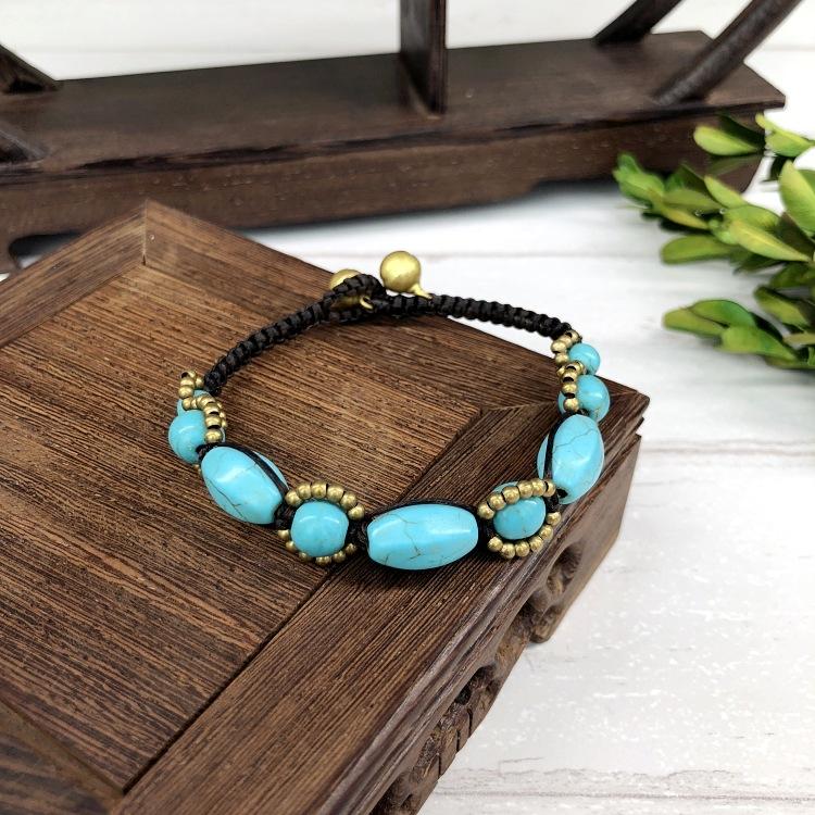 BLINGBAY Женский браслет из бисера Ретро браслет в непальском стиле Нефритовый агат Браслет-колокольчик ручной работы Женственные и универсальные украшения в этническом стиле