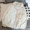 Женский весенне-осенний комплект пижамы из облачного хлопка - Тонкий принт и вышивка, Свободный крой, Длинный рукав и брюки, Домашняя одежда.