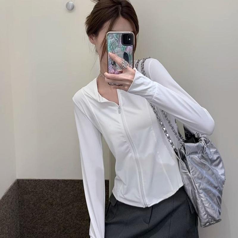 Ice silk sunscreen clothes women's thin 1011 new slim-fit waist stand-up collar small yoga clothes hooded jacket sunshade