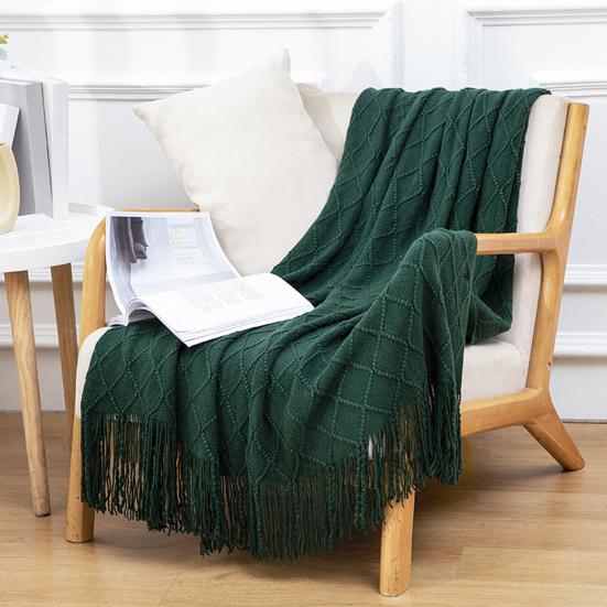 Вязаное одеяло с кисточками, легкое эластичное тканое одеяло для всесезонной вязальной машины
