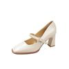 2024 New Pointed Toe Shallow Mouth Square Heel Small Leather Shoes Women's Elegant Fashion High Heels Dress Shoes Zapatos Mujer