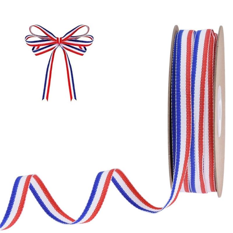 54.68Yard Redness White Blue Striped Ribbon Polyester Belt Ribbon for Chrismtas Gift Wrapping DIY Craft Decorations
