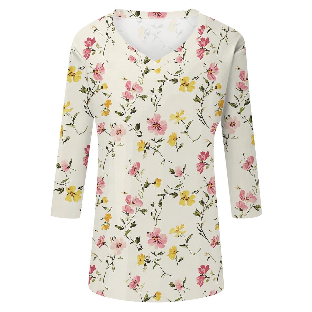 Рубашки с рукавом 3/4 для женщин, милые футболки с графическим принтом, блузки, повседневные базовые топы больших размеров, пуловеры