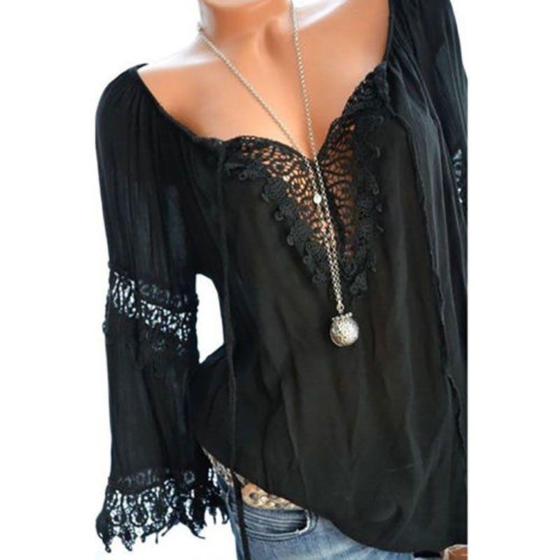 Women Sexy V Neck Long Sleeve Lace Up Shirt Versatile Loose T Shirt Great For Layering And Outings