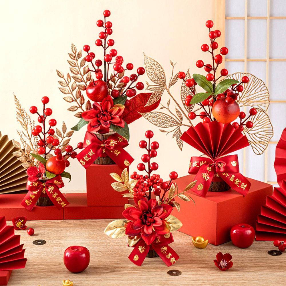 Best Wishes Spring Festival Pots Red Berry Branch Wedding Pots Chinese Tabletop Pots Home Decor
