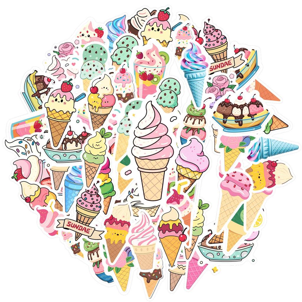 35pcs Playful Dessert Stickers Cartoon Ice Cream Funny Stickers Stickers For DIY Phone Guitar Laptop Notebook Suitcase