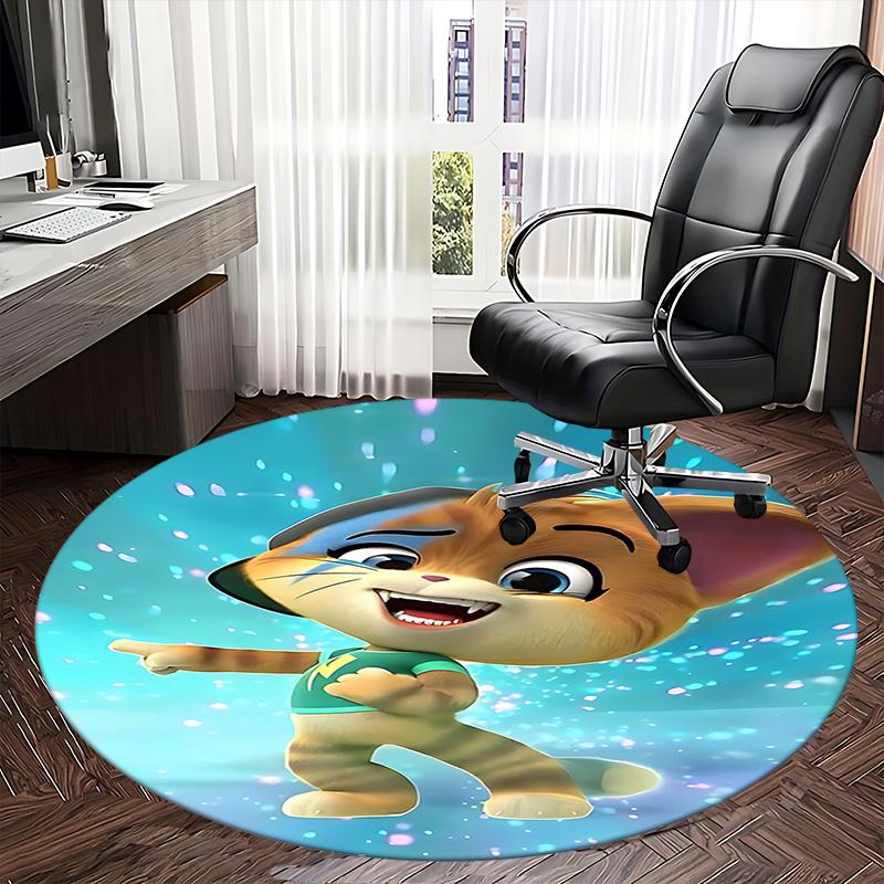 Cartoon Cat Chair Mat - Round Carpet for Home Decor, Office Use