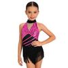 Kids Girls Cha-cha Salsa Latin Dance Costume Shiny Sequins Halter Sleeveless Mesh Waist Keyhole Metallic Back Tassels Leotard Dancewear
