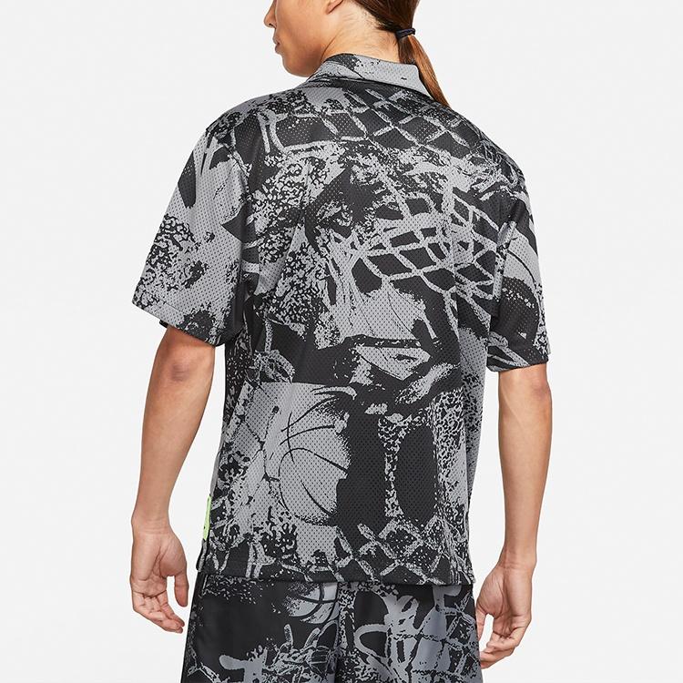 Air Jordan Flight Knitting Printing Wide Loose Basketball Short Sleeve Shirt Men's Black CZ4736-010