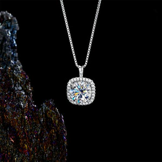 Ожерелье с подвеской из квадратного куба муассанита - серебро 925 пробы, европейская и американская мода высокого класса для женщин