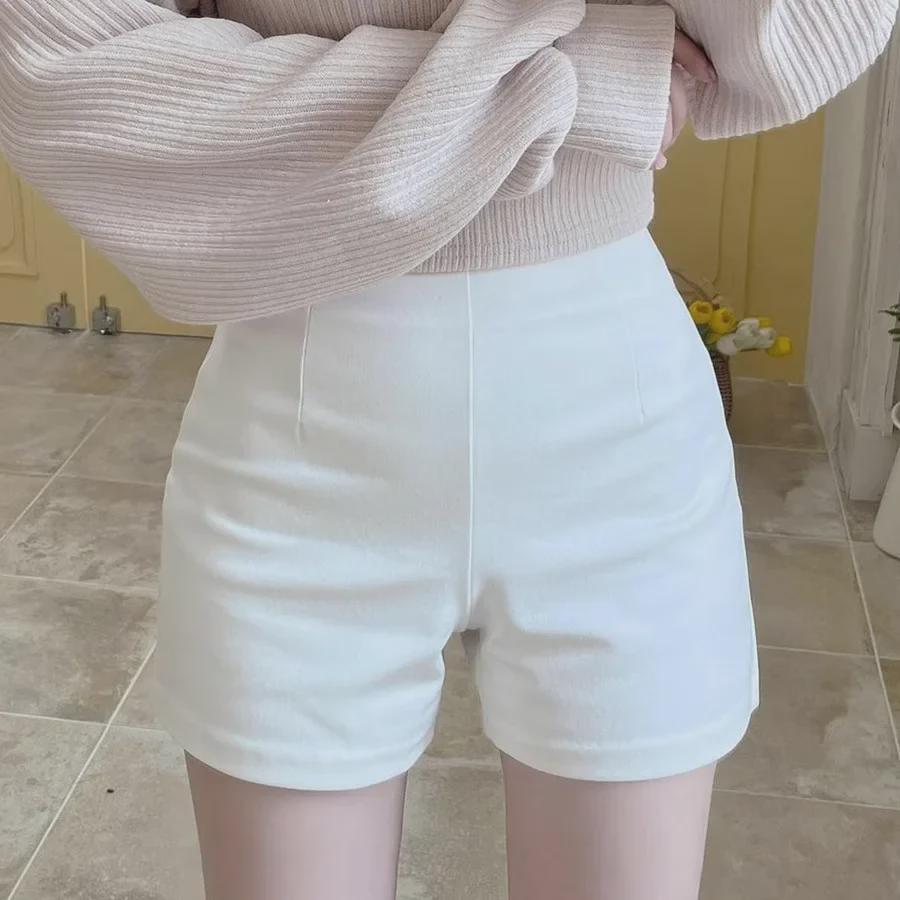 Женские летние белые облегающие шорты с высокой талией