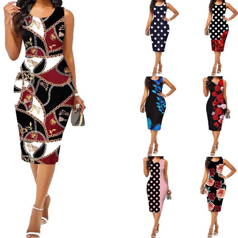 2024 European and American Spring/Summer Women's Sleeveless Bodycon Printed Dress