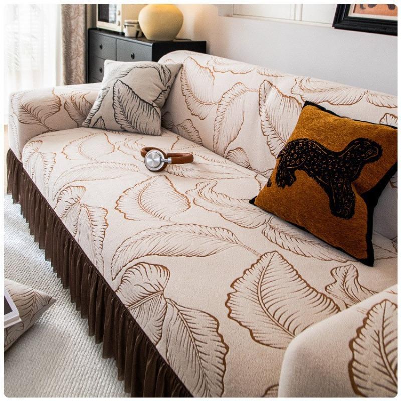3D Lotus Leaf Skirt Edge Sofa Mats All Inclusive Plant Printed Pattern Settee Shroud Anti Cat Scratch Wear Resistant Couch Pad