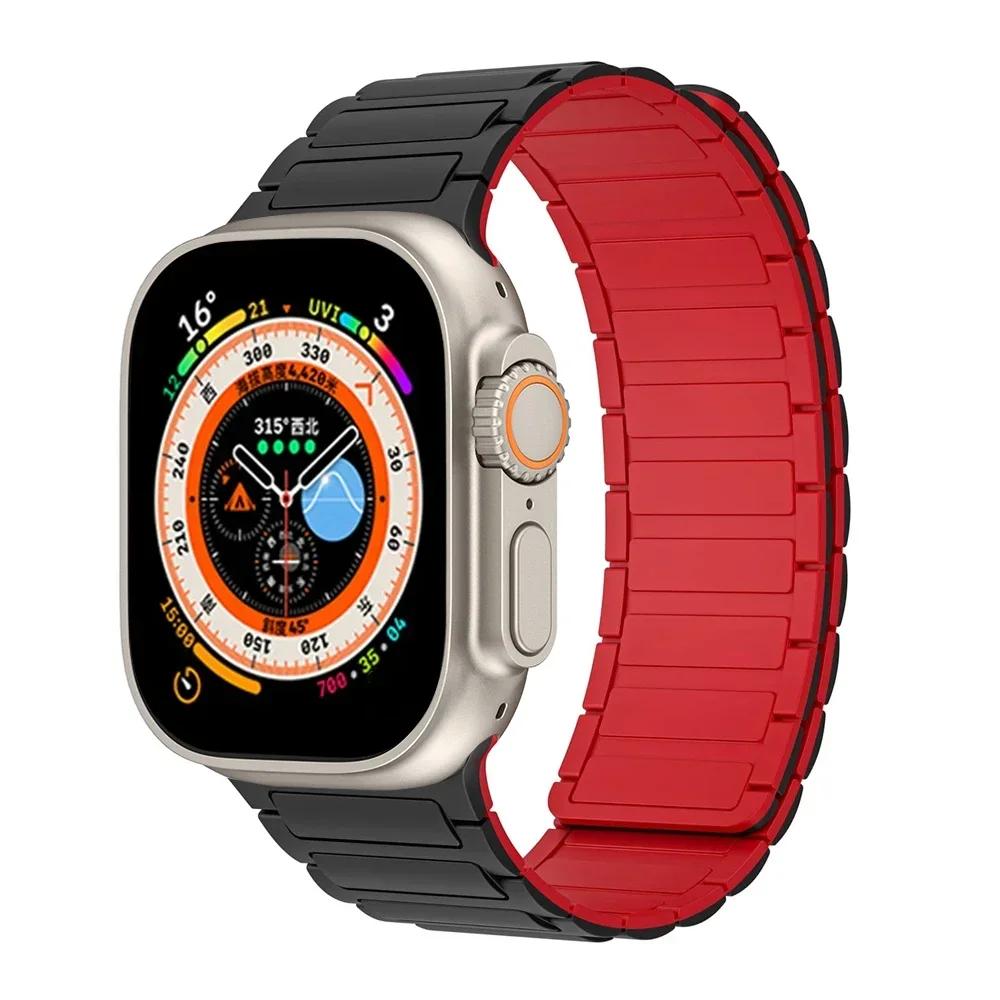 Магнитный спортивный ремешок для Apple Watch Ultra 2 49мм 46мм 45мм 44мм 42мм 38 40 41мм Силиконовый ремешок для IWatch Серии 10 9 8 7 6 5 4