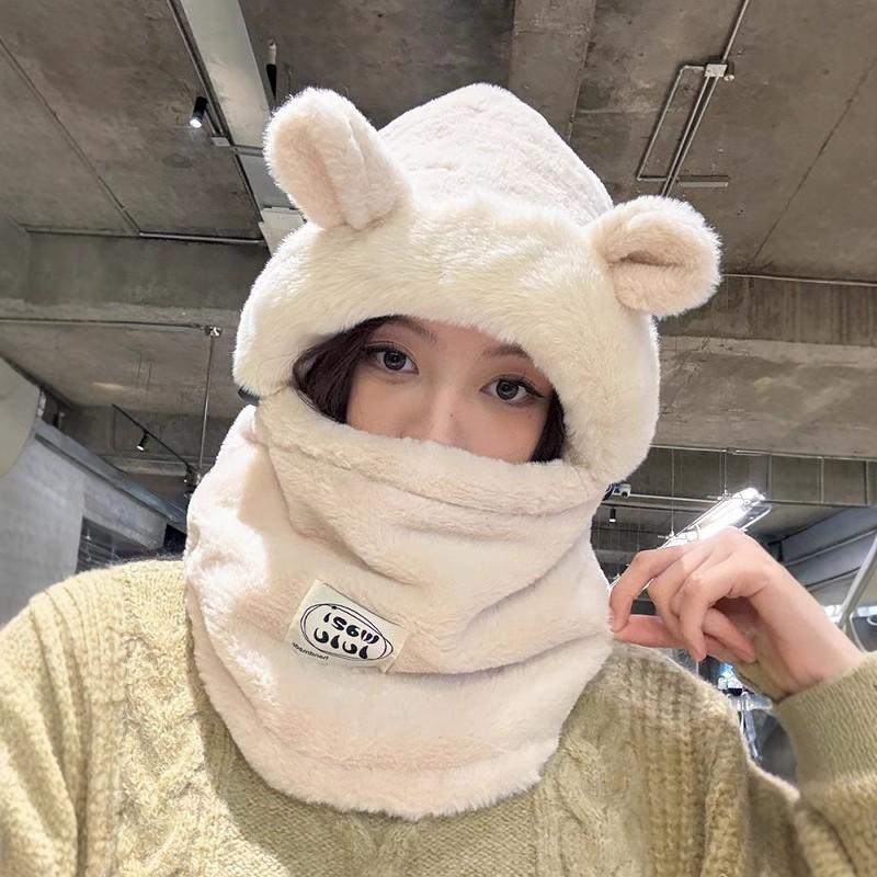 Осень и Зима Теплая Шапка-Пуловер Милый Маленький Медвежонок Интегрированная Арктическая Бархатная Теплая Маска Велоспорт Ветрозащитная Холодная Теплая Шапка