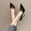 Fashion Metal Buckle Slip-on High Heels Autumn New Pointed Toe Shallow Mouth Anti-slip Wear-resistant Stiletto Shoes