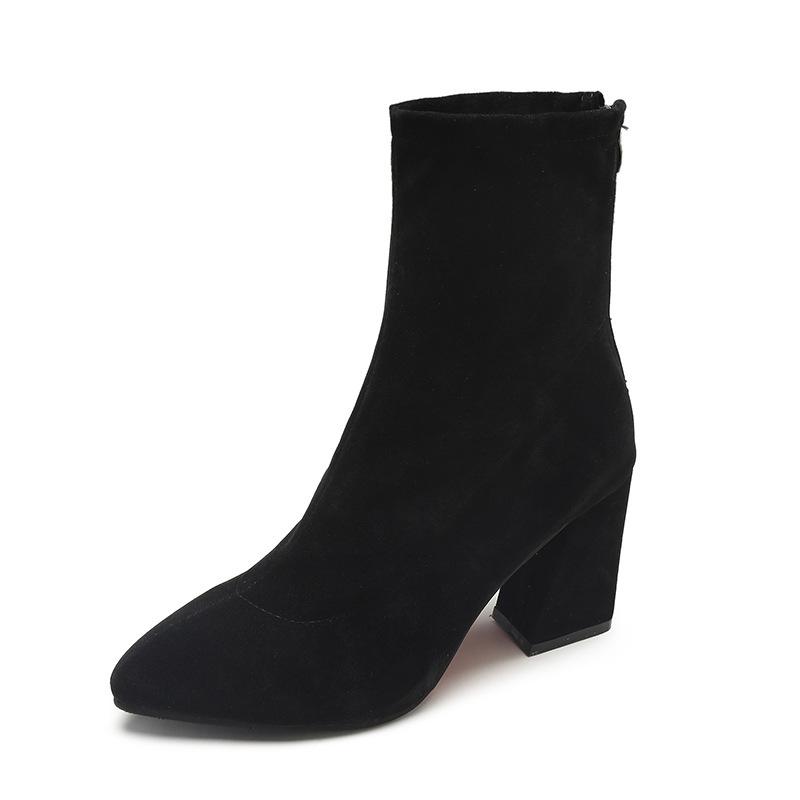Boots Women's Shoes New Autumn and Winter Mid-tube Pointed Thick Heel Short Boots Women's High Heels Women's Elastic Boots Women