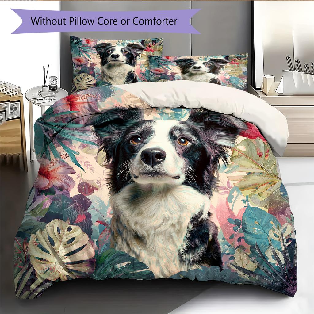 Border Collie Pattern Bedding Home Decoration Birthday Gift (1 * duvet cover + 2 * pillowcase, without core)