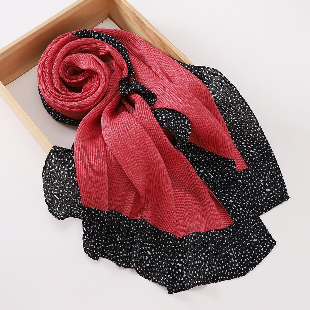 New Women's Bag Head Printed Yarn Scarf, Malaysian Wrinkled Splicing Fashion Package Headscarf