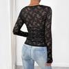 Women's Lace Floral Square Neck Ruffled Design Long-sleeved T-shirt Tops Women Versatile Closet Essential Fashion Items Shirt