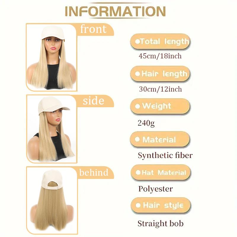 Белая кепка-утконос, длинный прямой парик, синтетический парик для женщин, удобный в ношении, регулируемый размер для ежедневного использования