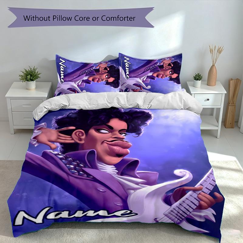 3pcs Custom Name Prince Purple Rain Bedding Set,Includes 1 Duvet Cover and 2 Pillowcases,All-season Bedroom Decor