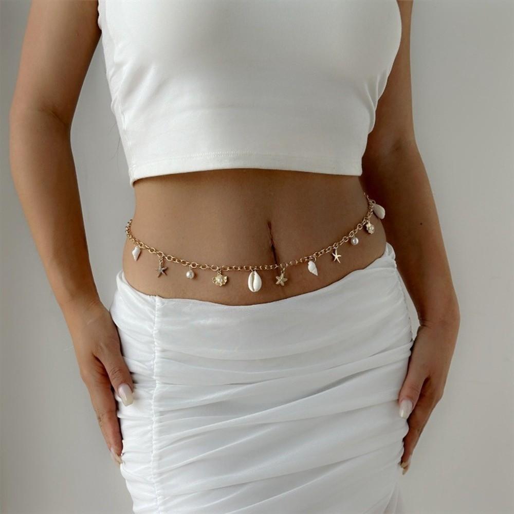 Shell Starfish Waist Chain Adjustable Beads Belly Chain Elegant Imitation Pearl Body Chain Party