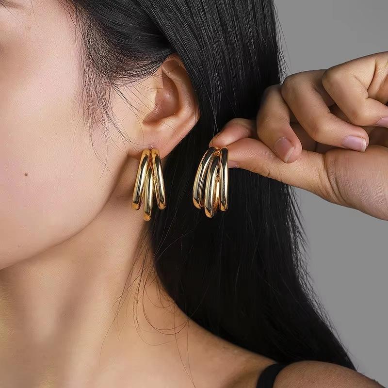 Fashion Chunky CCB Hoop Earrings for Women Geometric Vintage Glossy Thick Teardrop Earring Trendy Party Wedding Jewelry Gifts