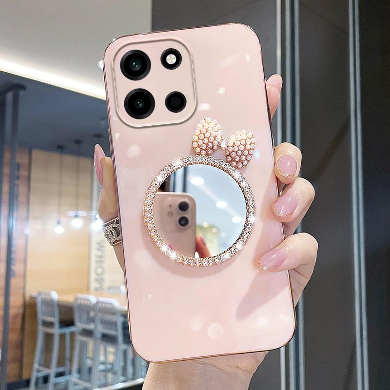 For OnePlus Turbo 6 6V Case Soft Plating brick inlaid pearl butterfly makeup mirror Smooth Electroplated For OnePlus Turbo 6V 6 Back Cover