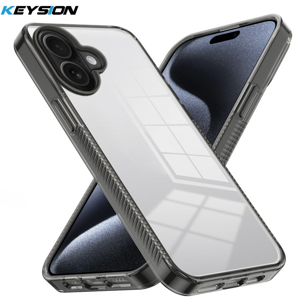 KEYSION Transparent Case for iPhone 16 Pro Max 15Plus TPU+PC Anti-slip HD Clear Shockproof Phone Cover for iPhone 15 Pro 16 Plus