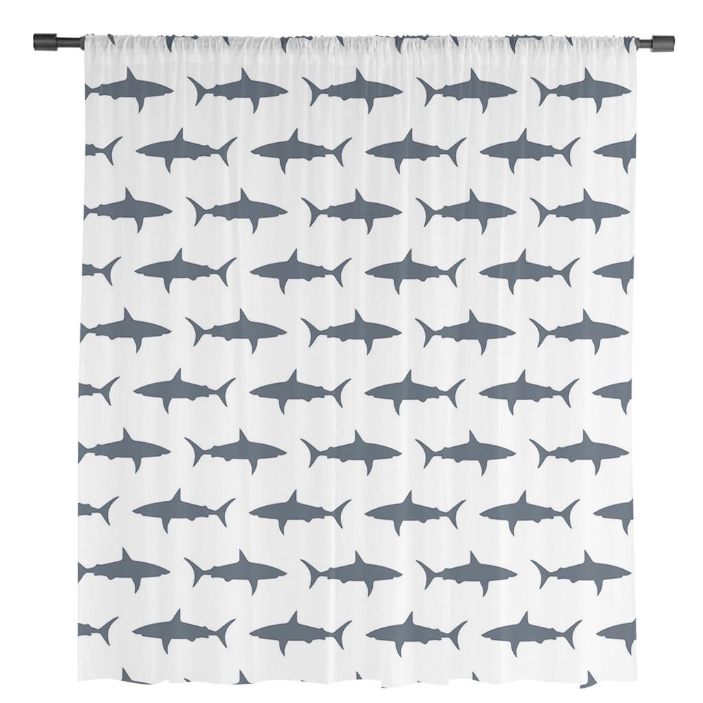 Мультфильм Акула Море Серые Прозрачные Шторы для Украшения Гостиной Оконные Шторы для Кухни Тюль Вуаль Органза Шторы