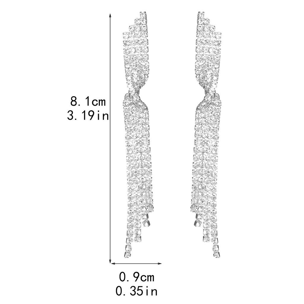 Europe And The United States Senior Sense Of Super-Flash Rhinestone Long Paragraph Tassel Earrings Fashion Temperament Rhinestone Female Earrings