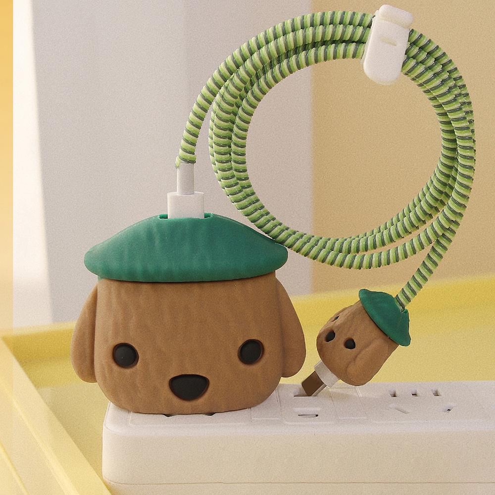 Applicable To Apple Data Cable Protective Cover Charger 18-20W Anti-breakage Winder Cute Flower Animal Advanced INS Style
