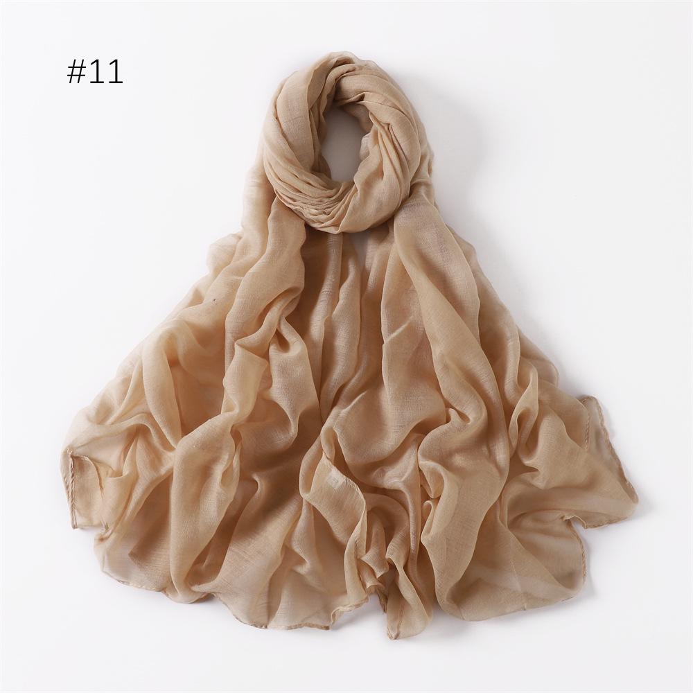 Women's Classic Bali Yarn Cotton-Linen Scarf: Breathable, Thin, Soft, Silk-Like, Solid Color.