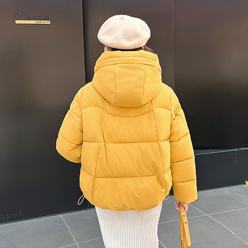 Осень-зима, утепленная теплая парка, женская повседневная милая однотонная Свободная куртка с капюшоном и большим карманом, верхняя одежда
