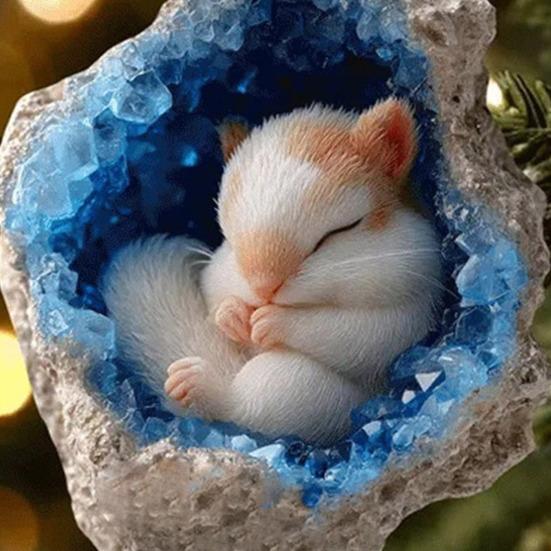 Geode Animal Christmas Ornament 2D Acrylic Crystal Cave Little Forest Animals Hanging Ornament for Xmas Tree Holiday Home Party Decor