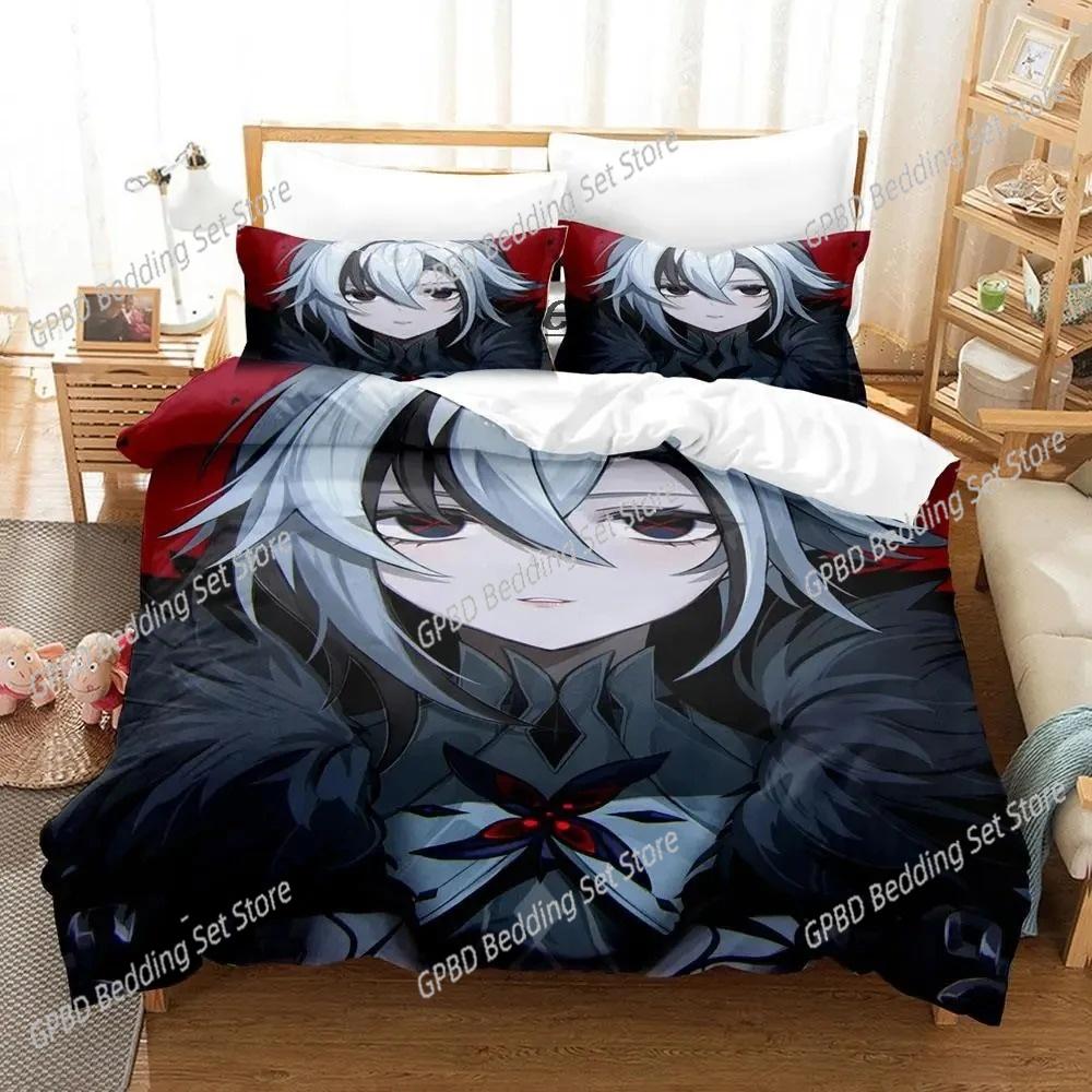 Anime Genshin Impact Arlecchino 3D Bedding Set Duvet Cover Pillowcases Single Twin Full Queen King Size Home Decor  Boys Gift