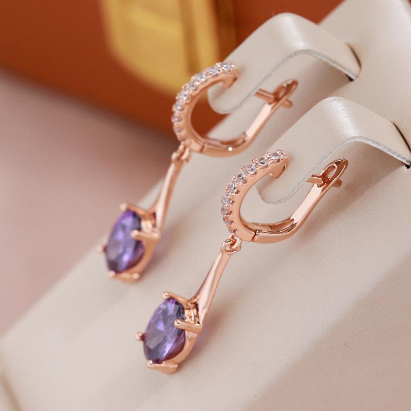 Длинные серьги-подвески с английской пряжкой и фиолетовыми кристаллами из циркона для женщин, модные висячие украшения для ушей